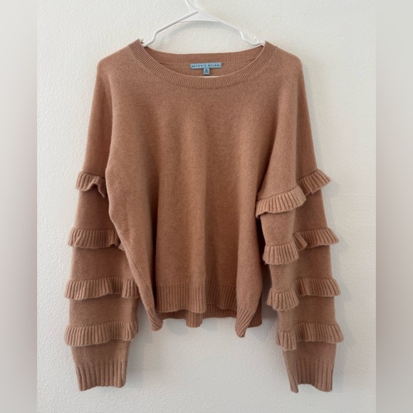 ANTONIO MELANI Sweaters - Antonio Melani Cashmere Luxury Cream Beige Ruffle Sleeve Sweater Chic Size XL